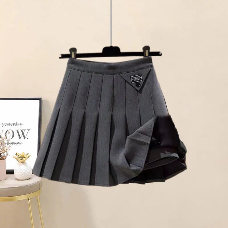 2024 Autumn New Plush and Thick Patchwork Hoodie Jacket Pleated Mini Skirt Two-piece Elegant Women's Skirt Set Outfits only gray skirt