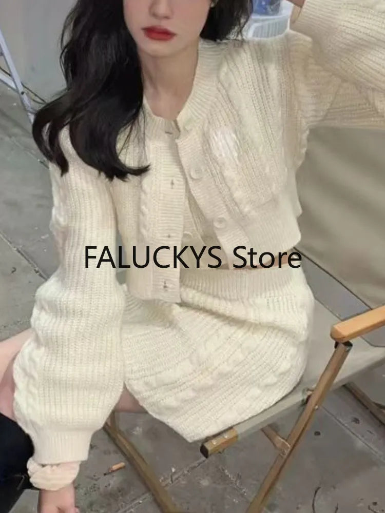 2024 Autumn Sweet Skirt 3 Piece Set Office Lady Casual Blouse + Slim Sexy Vest + Women Party Mini Skirt Korean Fashion Chic