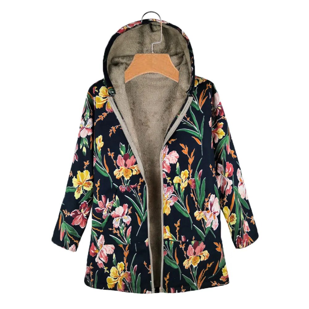 2024 Autumn Winter Hot Selling Cotton and Linen Printed Hooded Sweater Woman Warm Plush Jacket Women 3