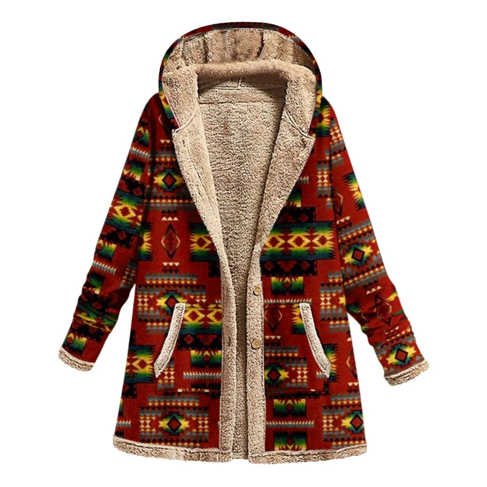 2024 Autumn Winter Hot Selling Cotton and Linen Printed Hooded Sweater Woman Warm Plush Jacket Women Burgundy