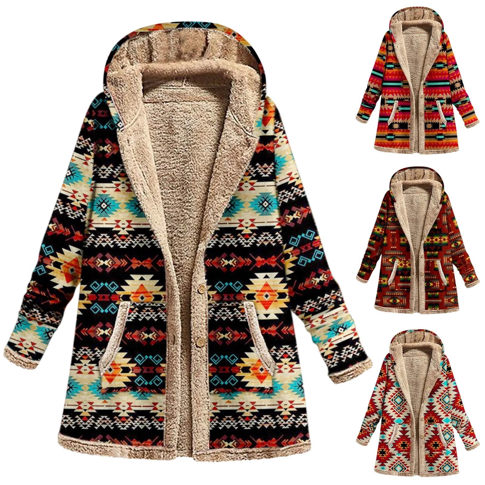 2024 Autumn Winter Hot Selling Cotton and Linen Printed Hooded Sweater Woman Warm Plush Jacket Women