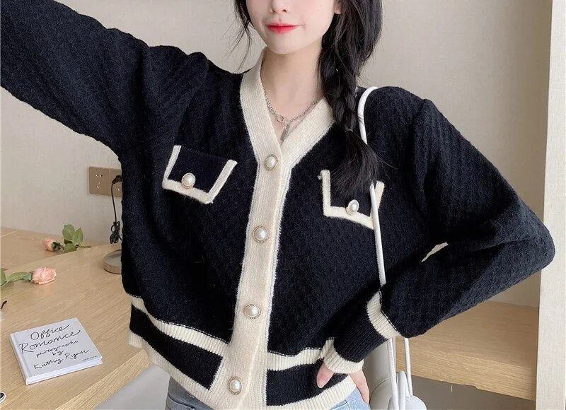 2024 Autumn/Winter Knitwear New Women's Top Lazy Japanese Vintage Celebrity Style Cardigan Overlay Coat Sweater black 1 One Size