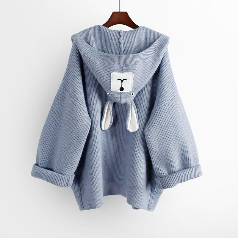 2024 Autumn/Winter New Denim Pants Matching Set Women's Korean Elegant Knit Hooded Cardigan+Long Sleeve+Jeans Three Piece Suit Blue Coat