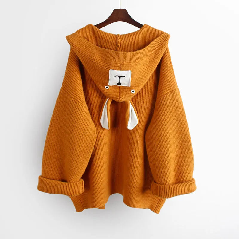 2024 Autumn/Winter New Denim Pants Matching Set Women's Korean Elegant Knit Hooded Cardigan+Long Sleeve+Jeans Three Piece Suit Orange Coat