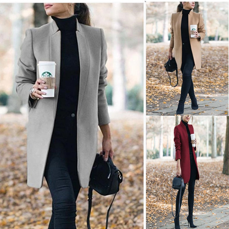 2024 Autumn/Winter New European and American Fashion Solid Neck Woolen Coat