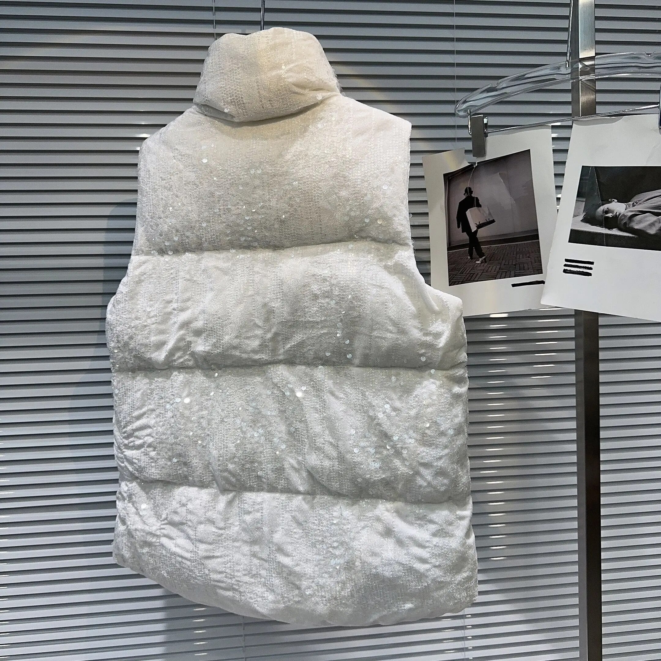 2024 Autumn Winter New Heavy Industry Color Gem Beaded Cotton Vest Women's Thicked Warm Stand Collar Sleeveless Waistcoat Jacket