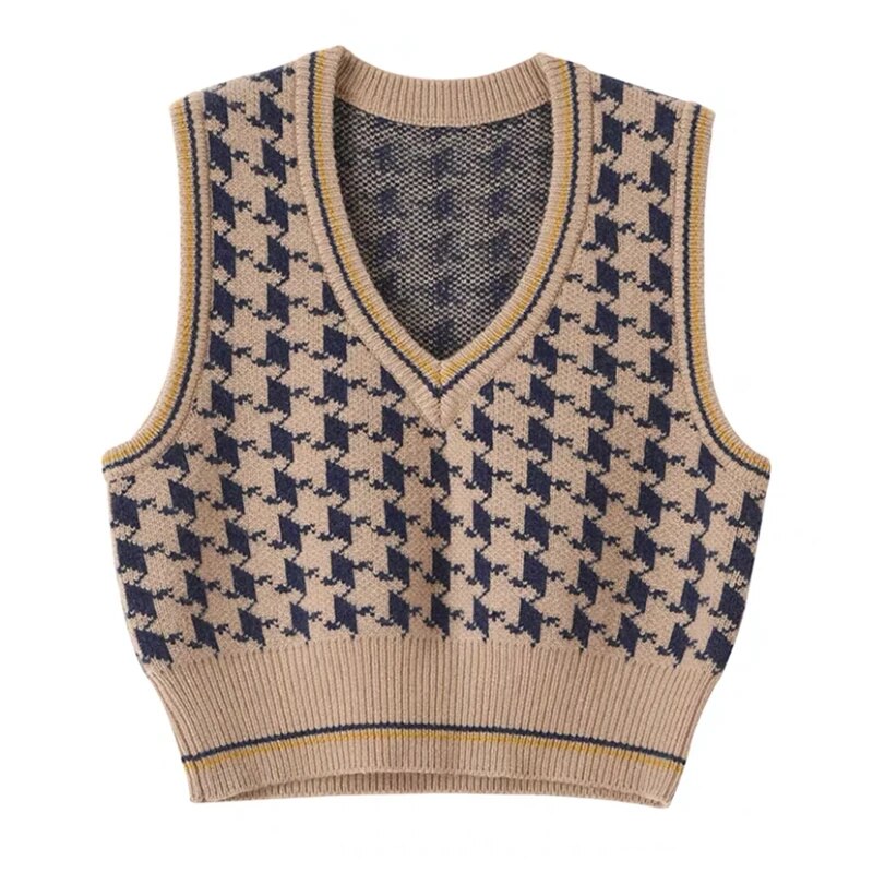 2024 Autumn/Winter Retro Knitted Vest Women's Design Sense Small Style Fit Short Sweater Tank Top for Outwear