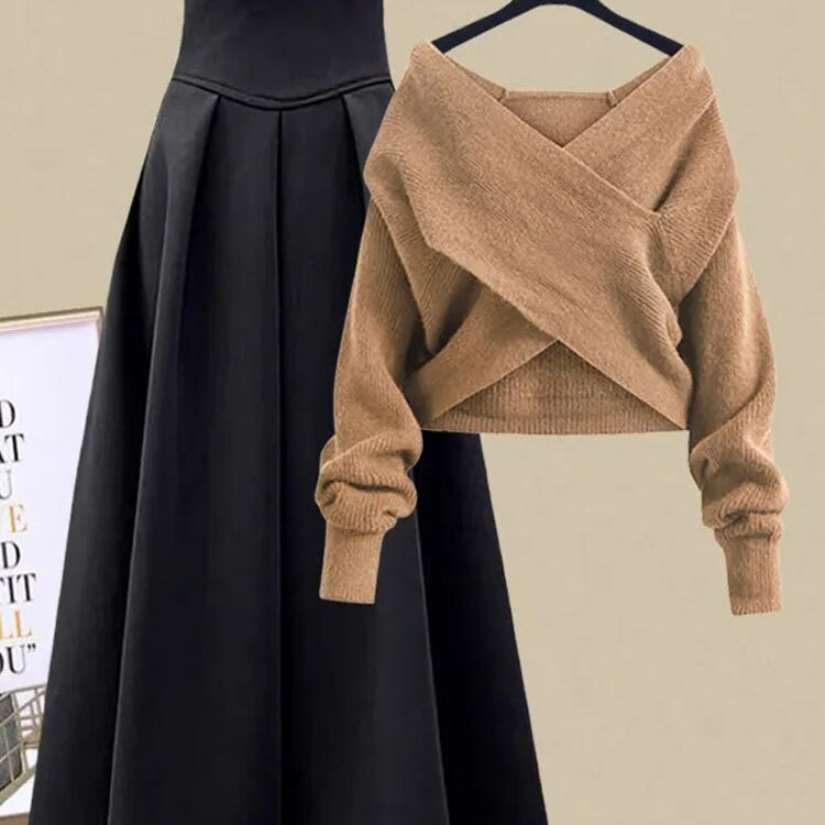 2024 Autumn Winter Skirt Sets For Women Outfits Korean Casual Knitwears Pullover Sweater And High Waist Skirts Two Piece Sets