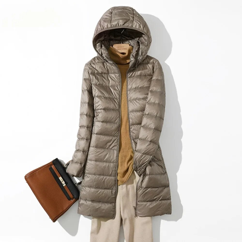 2024 Autumn Winter Women Long Down Coats Hooded Parkas Windproof Warm Puffer Jacket Ultralight White Duck Long Down Jackets Lady
