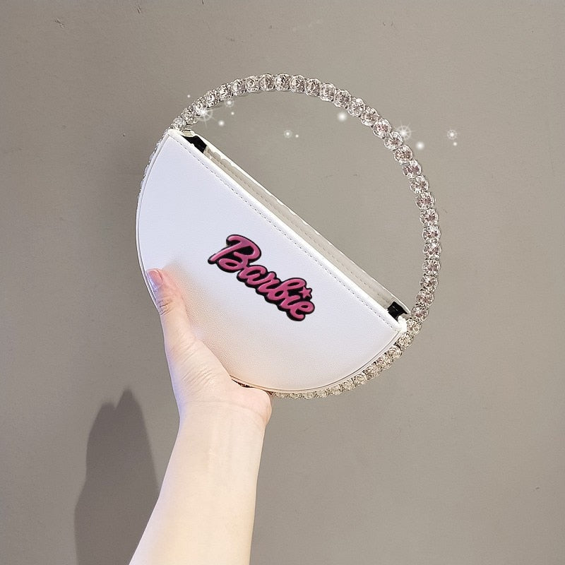 2024 Barbie Letter Clutch Bag Fashion Women Diamond Handbag Wallet Y2K Girls Pu Rhinestone Round Tote Bags Shopping Pouch Gifts white 6