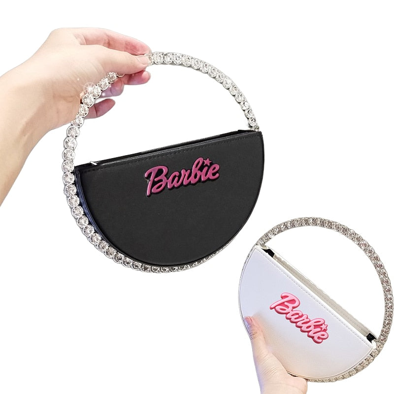 2024 Barbie Letter Clutch Bag Fashion Women Diamond Handbag Wallet Y2K Girls Pu Rhinestone Round Tote Bags Shopping Pouch Gifts