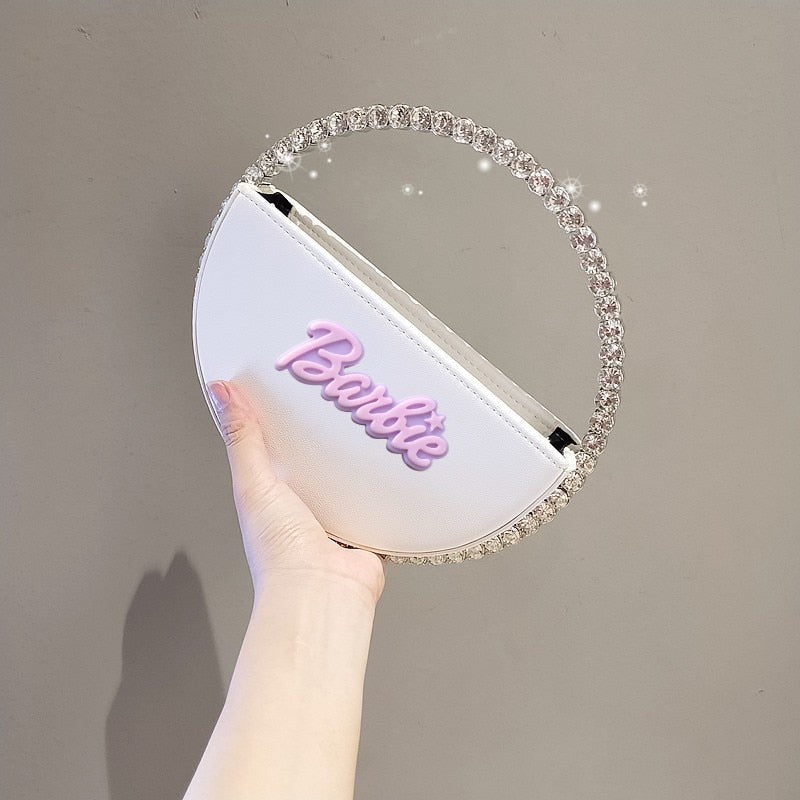 2024 Barbie Letter Clutch Bag Fashion Women Diamond Handbag Wallet Y2K Girls Pu Rhinestone Round Tote Bags Shopping Pouch Gifts white 9