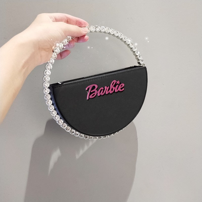 2024 Barbie Letter Clutch Bag Fashion Women Diamond Handbag Wallet Y2K Girls Pu Rhinestone Round Tote Bags Shopping Pouch Gifts black 1