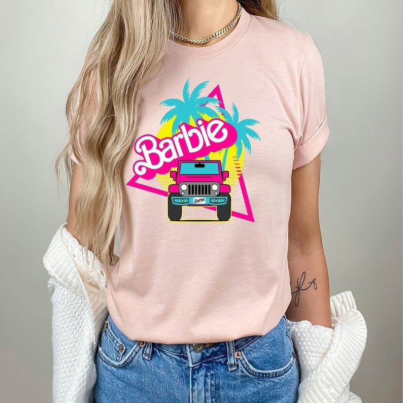 2024 Barbie Short-Sleeved Fashion Ladies T-Shirt Y2K Girls Summer Printing Soft Loose Round Neck Tops Undershirt Yoga Clothes