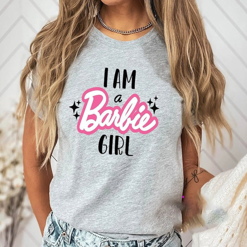 2024 Barbie Short-Sleeved Fashion Ladies T-Shirt Y2K Girls Summer Printing Soft Loose Round Neck Tops Undershirt Yoga Clothes 14