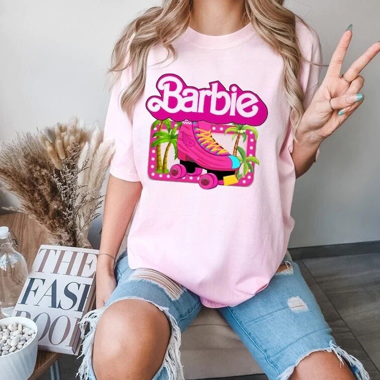 2024 Barbie Short-Sleeved Fashion Ladies T-Shirt Y2K Girls Summer Printing Soft Loose Round Neck Tops Undershirt Yoga Clothes 18