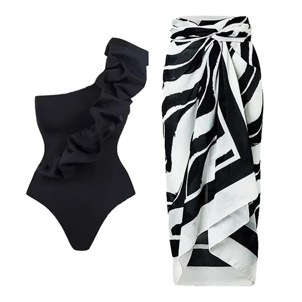 2024 Bikini Floral Ruffled Bikini Set Women 3D Flower High Waist Two Piece Swimsuit Beach Skirt Bathing Suit Swimwear Biquinis