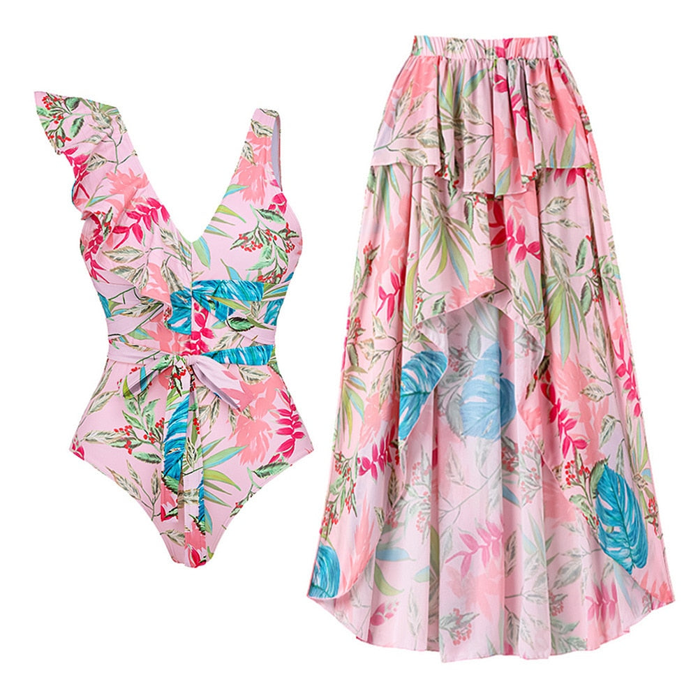2024 Bikini Floral Ruffled Bikini Set Women 3D Flower High Waist Two Piece Swimsuit Beach Skirt Bathing Suit Swimwear Biquinis set 31