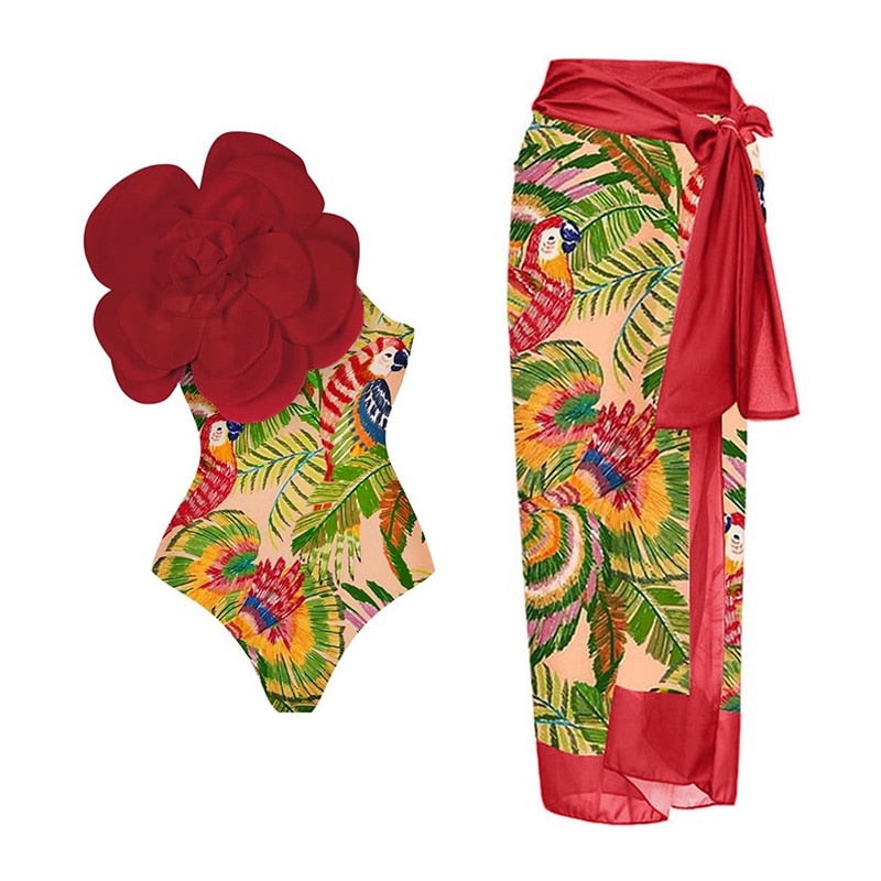 2024 Bikini Floral Ruffled Bikini Set Women 3D Flower High Waist Two Piece Swimsuit Beach Skirt Bathing Suit Swimwear Biquinis set 14
