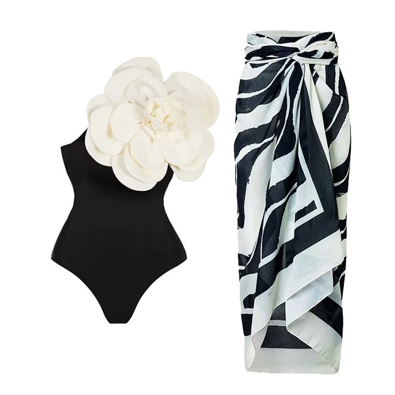 2024 Bikini Floral Ruffled Bikini Set Women 3D Flower High Waist Two Piece Swimsuit Beach Skirt Bathing Suit Swimwear Biquinis