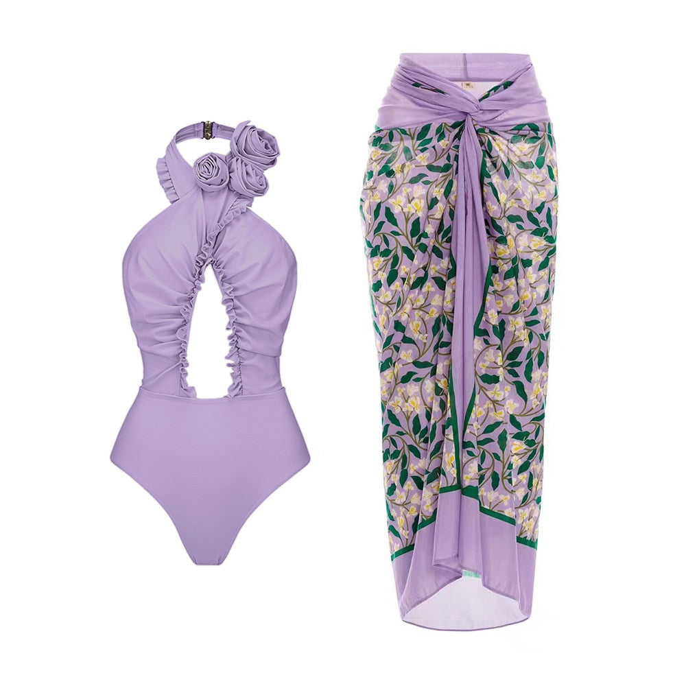 2024 Bikini Floral Ruffled Bikini Set Women 3D Flower High Waist Two Piece Swimsuit Beach Skirt Bathing Suit Swimwear Biquinis set 10