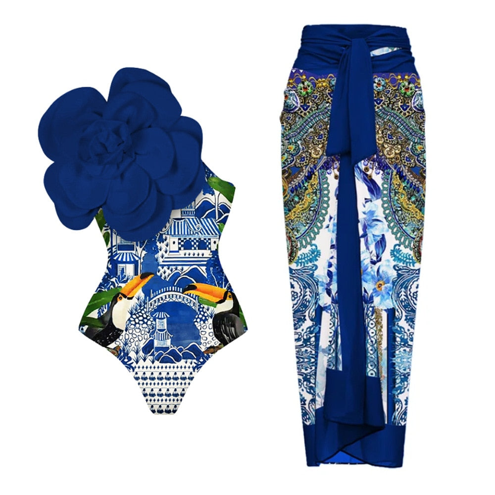 2024 Bikini Floral Ruffled Bikini Set Women 3D Flower High Waist Two Piece Swimsuit Beach Skirt Bathing Suit Swimwear Biquinis set 15