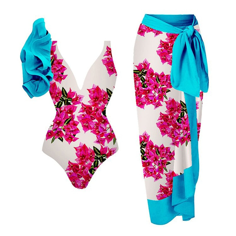 2024 Bikini Floral Ruffled Bikini Set Women 3D Flower High Waist Two Piece Swimsuit Beach Skirt Bathing Suit Swimwear Biquinis set 25