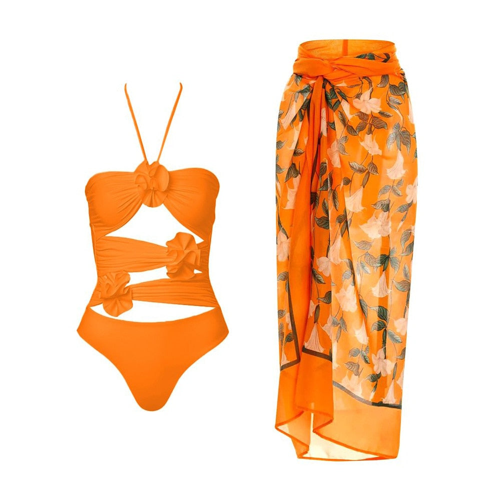 2024 Bikini Floral Ruffled Bikini Set Women 3D Flower High Waist Two Piece Swimsuit Beach Skirt Bathing Suit Swimwear Biquinis set 8