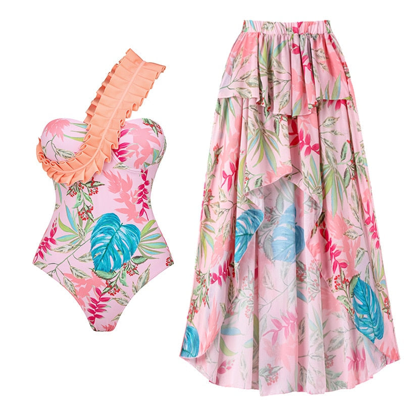 2024 Bikini Floral Ruffled Bikini Set Women 3D Flower High Waist Two Piece Swimsuit Beach Skirt Bathing Suit Swimwear Biquinis set 32