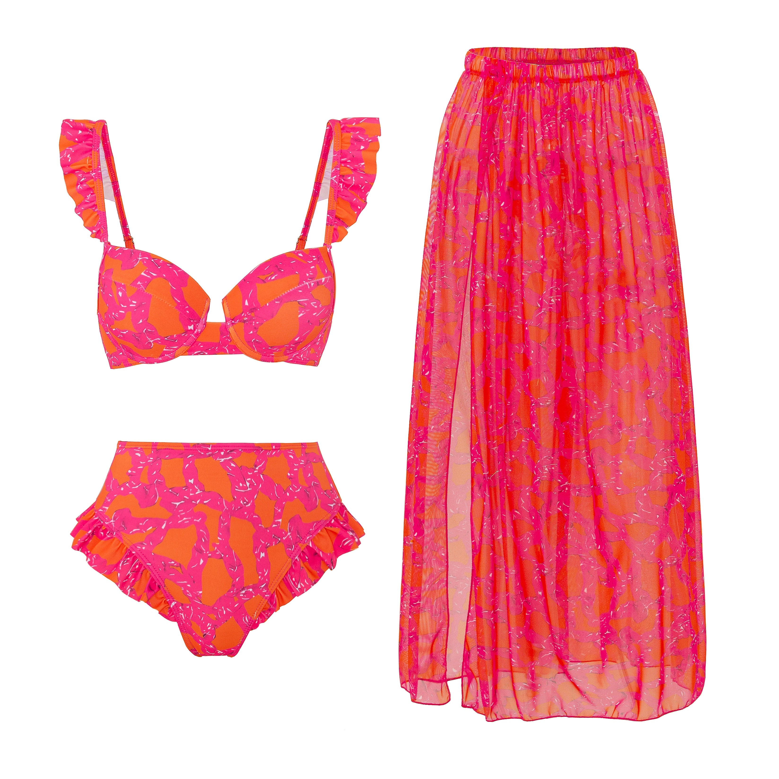 2024 Bikini Floral Ruffled Bikini Set Women 3D Flower High Waist Two Piece Swimsuit Beach Skirt Bathing Suit Swimwear Biquinis set 35