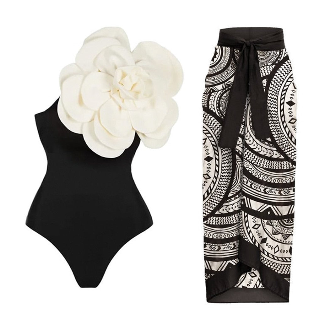 2024 Bikini Floral Ruffled Bikini Set Women 3D Flower High Waist Two Piece Swimsuit Beach Skirt Bathing Suit Swimwear Biquinis set 11