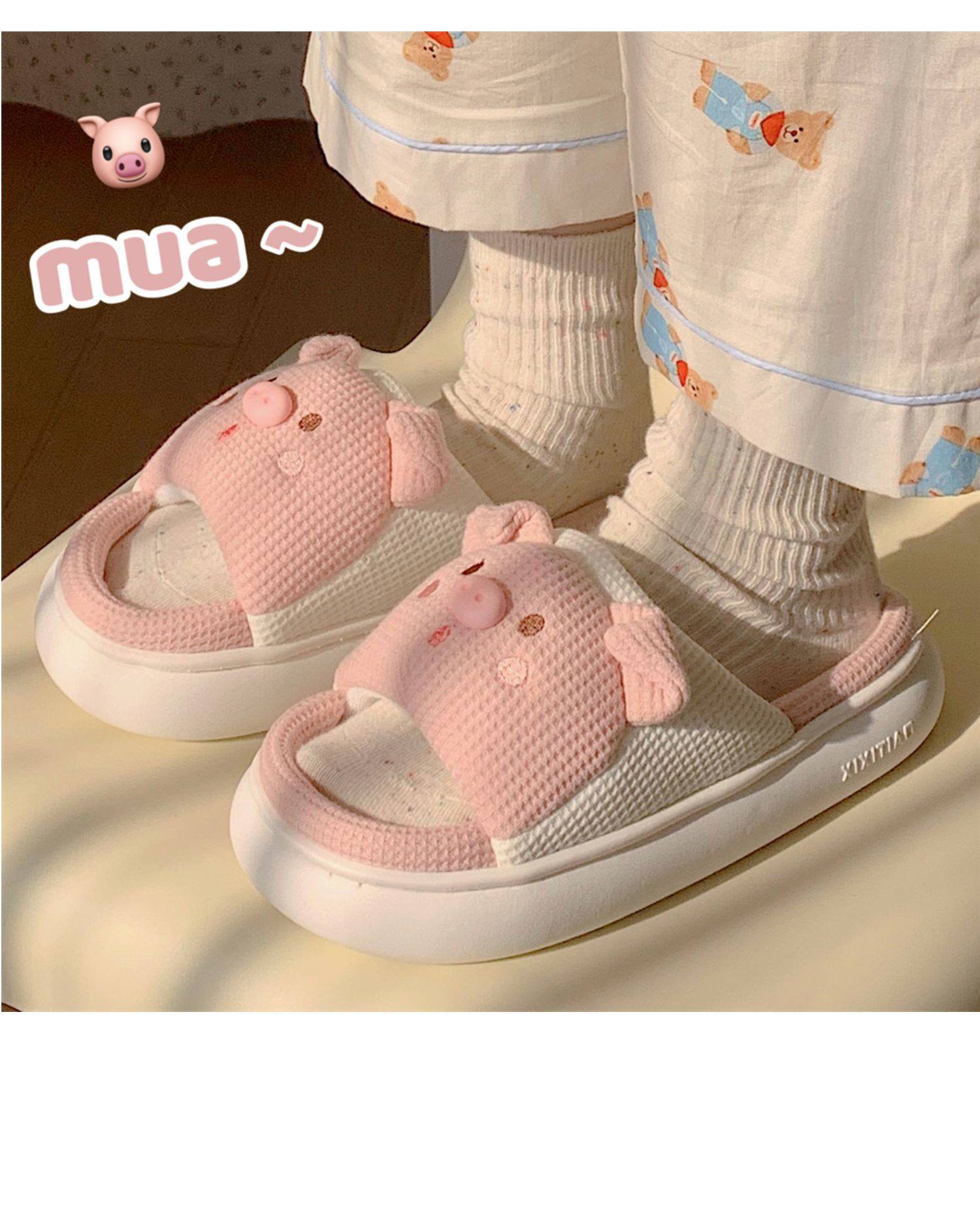 2024 Cartoon Cute Anime Women Slippers Linen Pig Slippers Four Seasons Indoor Home Sandals for Women Fun Shoes New