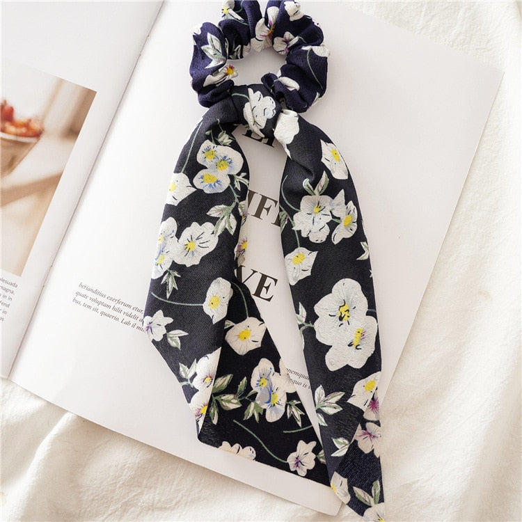2024 Chiffon Printing Flower Bandana Hair Scarf Headband for Women Vintage Long Ribbon Scrunchie Beach Bandanas Hair Accessories 42