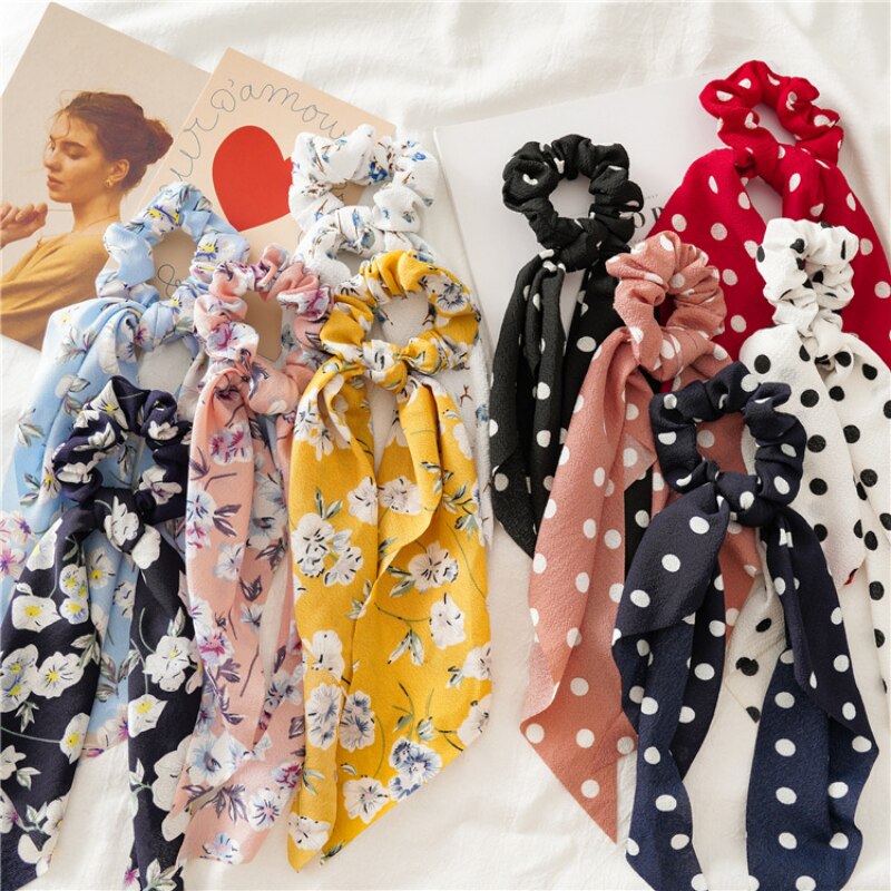 2024 Chiffon Printing Flower Bandana Hair Scarf Headband for Women Vintage Long Ribbon Scrunchie Beach Bandanas Hair Accessories
