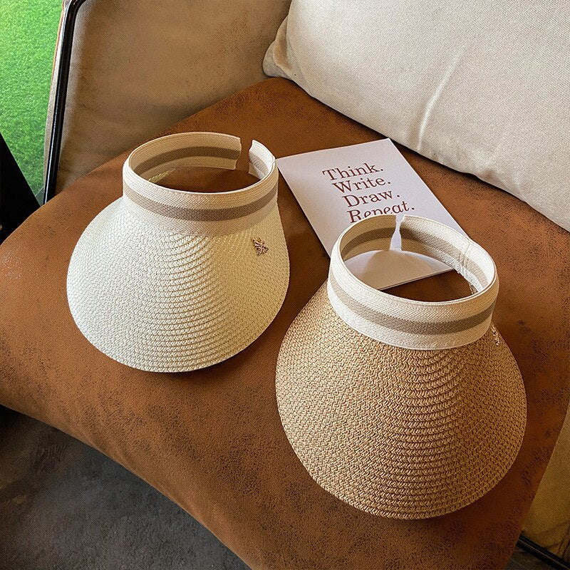 2024 Empty Top Straw Hat Travel Sunshade Sun Hat Cap Trendy Superlite Beach Cap summer Wear Visor Cap For Womens