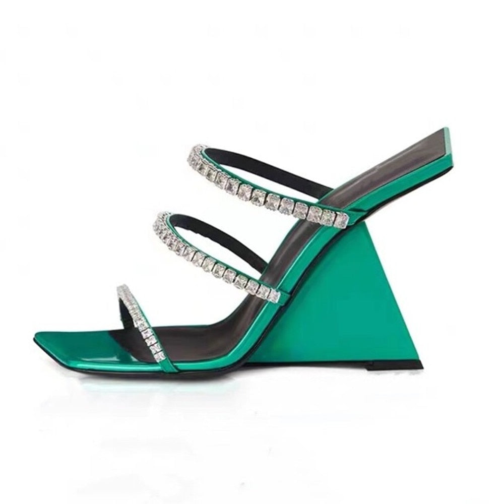 2024 European and American designer brand runway sandals Women's summer fashion Z-shaped high heel rhinestone slippers golden 43