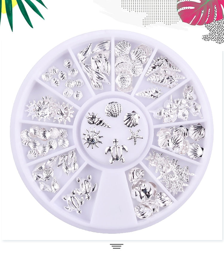 2024 Fashion Metal Sea Animal Stickers for Nails Cute Shell Shape Nail Art Decorations for Manicure