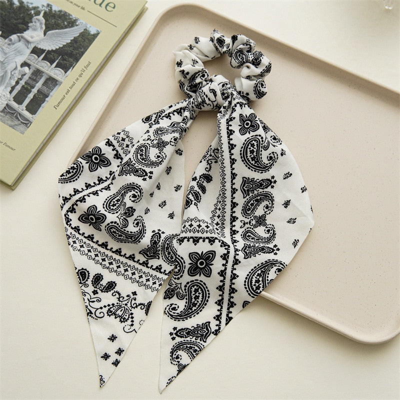 2024 Fashion Print Chiffon Long Ribbon Scrunchies Women Girls Ponytail Scarf Elastic Hair Bands Ties Hair Accessories Wholesale 38