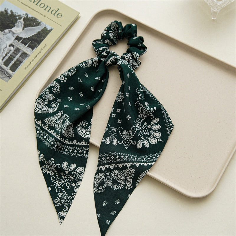 2024 Fashion Print Chiffon Long Ribbon Scrunchies Women Girls Ponytail Scarf Elastic Hair Bands Ties Hair Accessories Wholesale 41