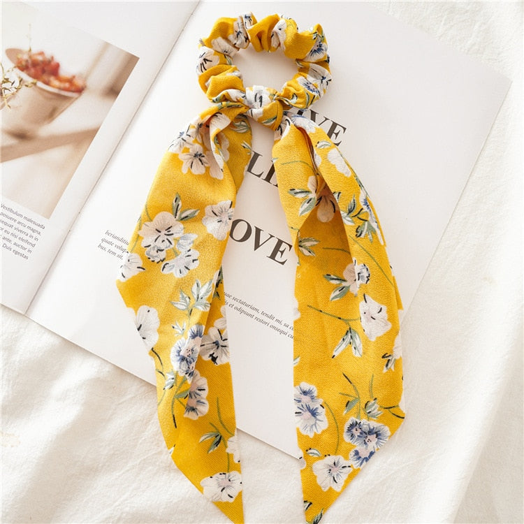 2024 Fashion Print Chiffon Long Ribbon Scrunchies Women Girls Ponytail Scarf Elastic Hair Bands Ties Hair Accessories Wholesale 20