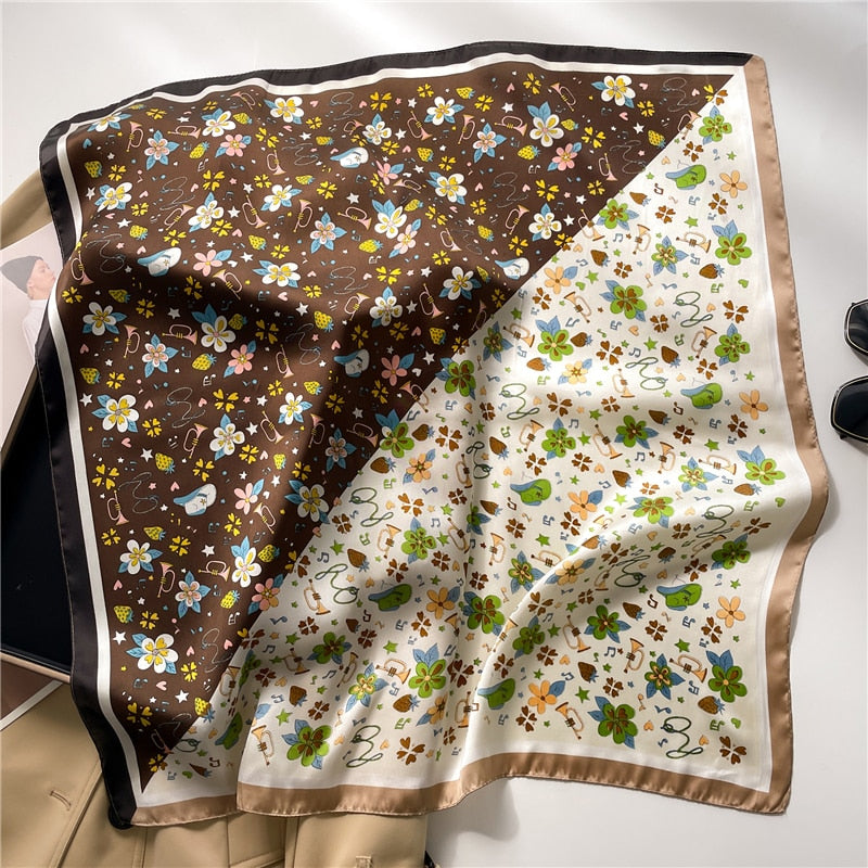 2024 Fashion Wraps Satin Hijab Luxury Square Scarf for Women Hair Bands Ribbon Headband Silk Shawl Neckerchief Female Bandana FJ713-1