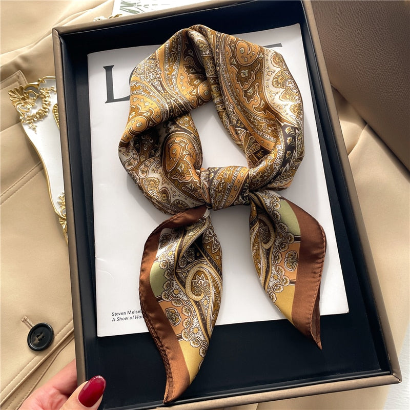 2024 Fashion Wraps Satin Hijab Luxury Square Scarf for Women Hair Bands Ribbon Headband Silk Shawl Neckerchief Female Bandana FJ672-1