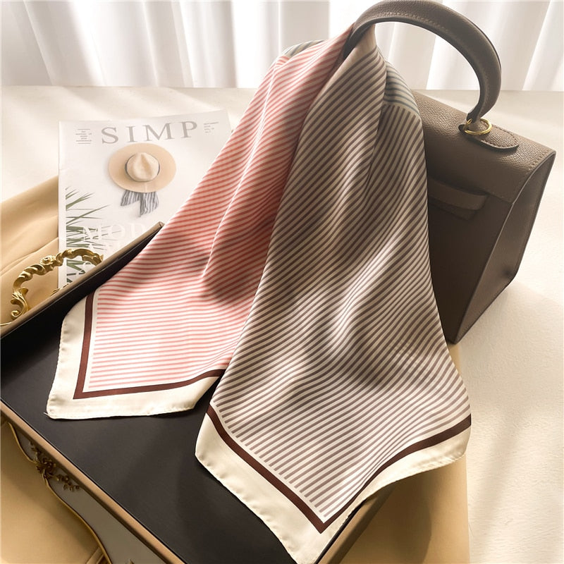 2024 Fashion Wraps Satin Hijab Luxury Square Scarf for Women Hair Bands Ribbon Headband Silk Shawl Neckerchief Female Bandana FJ674-4