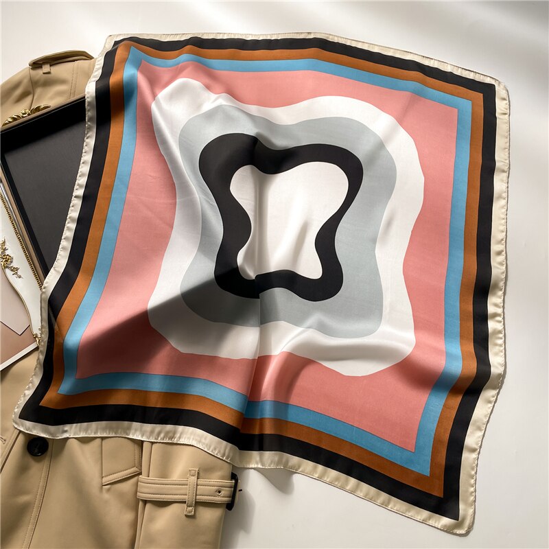 2024 Fashion Wraps Satin Hijab Luxury Square Scarf for Women Hair Bands Ribbon Headband Silk Shawl Neckerchief Female Bandana FJ714-2