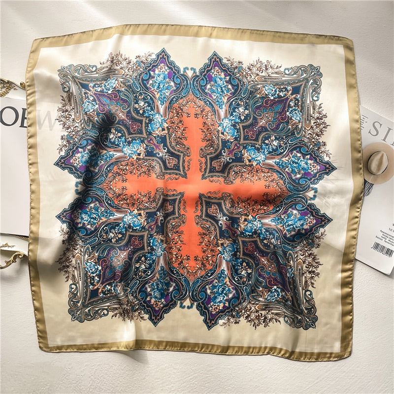 2024 Fashion Wraps Satin Hijab Luxury Square Scarf for Women Hair Bands Ribbon Headband Silk Shawl Neckerchief Female Bandana FJ664-2