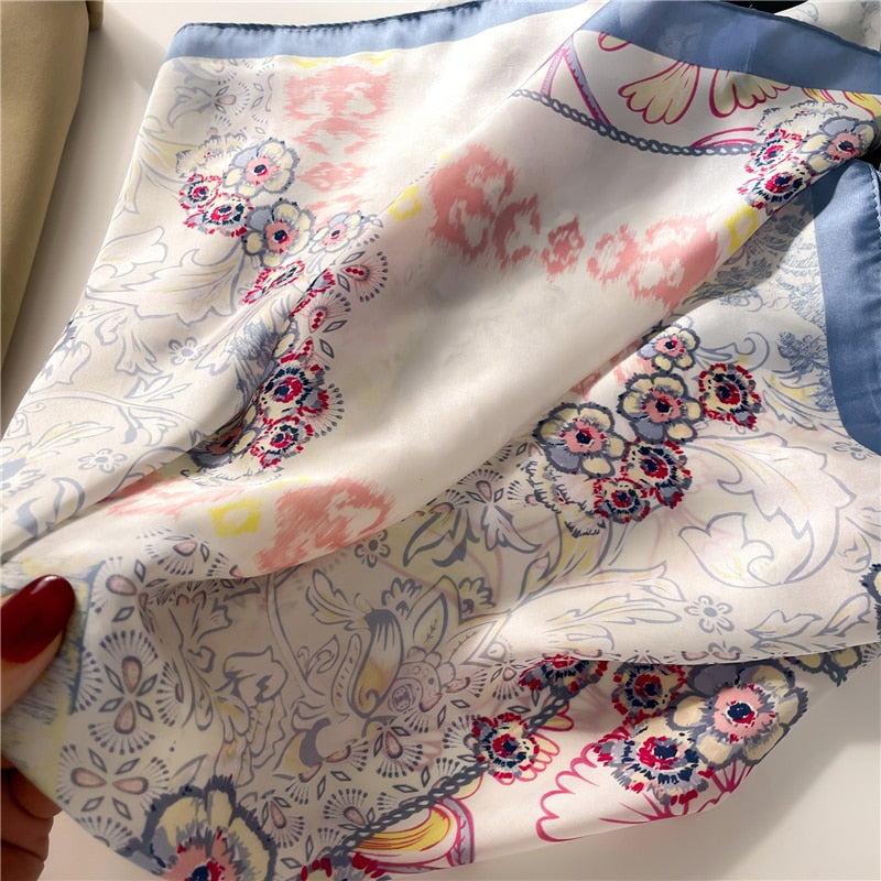 2024 Fashion Wraps Satin Hijab Luxury Square Scarf for Women Hair Bands Ribbon Headband Silk Shawl Neckerchief Female Bandana FJ725-3