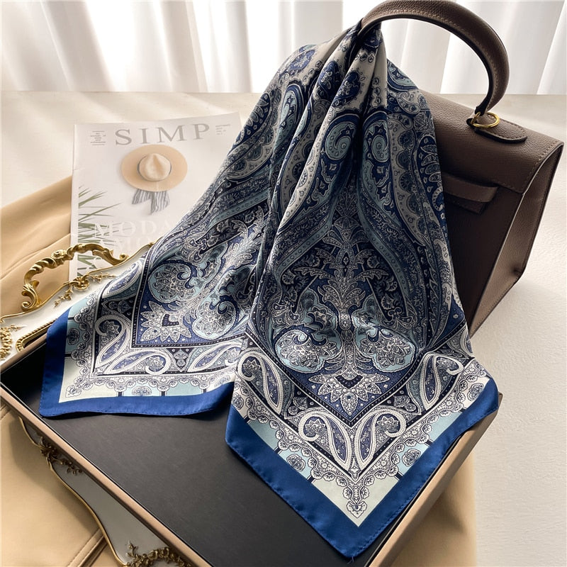 2024 Fashion Wraps Satin Hijab Luxury Square Scarf for Women Hair Bands Ribbon Headband Silk Shawl Neckerchief Female Bandana FJ672-3