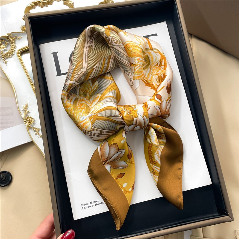 2024 Fashion Wraps Satin Hijab Luxury Square Scarf for Women Hair Bands Ribbon Headband Silk Shawl Neckerchief Female Bandana FJ670-1