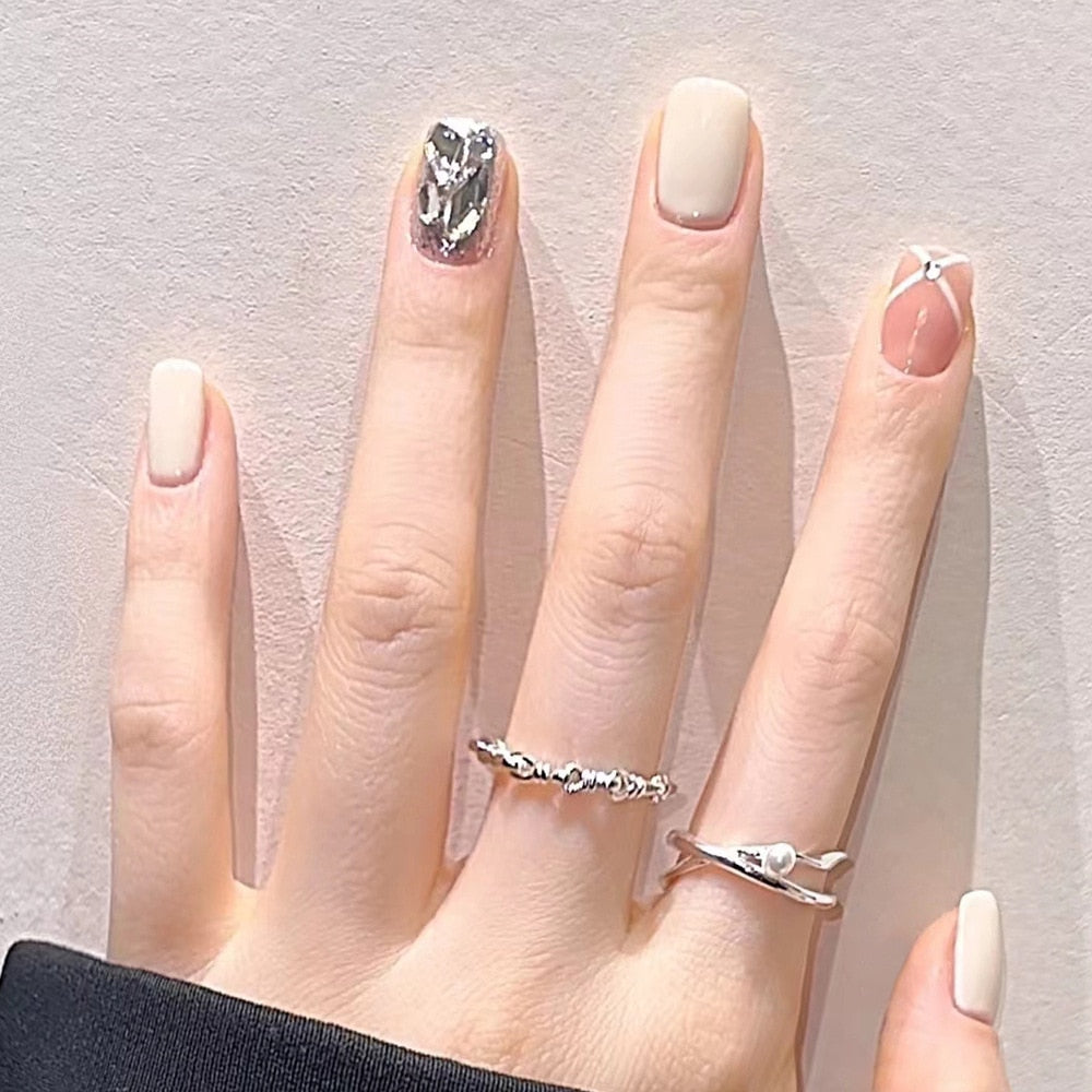 2024 Gradient Fake Nails Press on Nail Diamond Cross Art Long Tips False Forms with Glue Stick Stickers Reusable Set DZ176