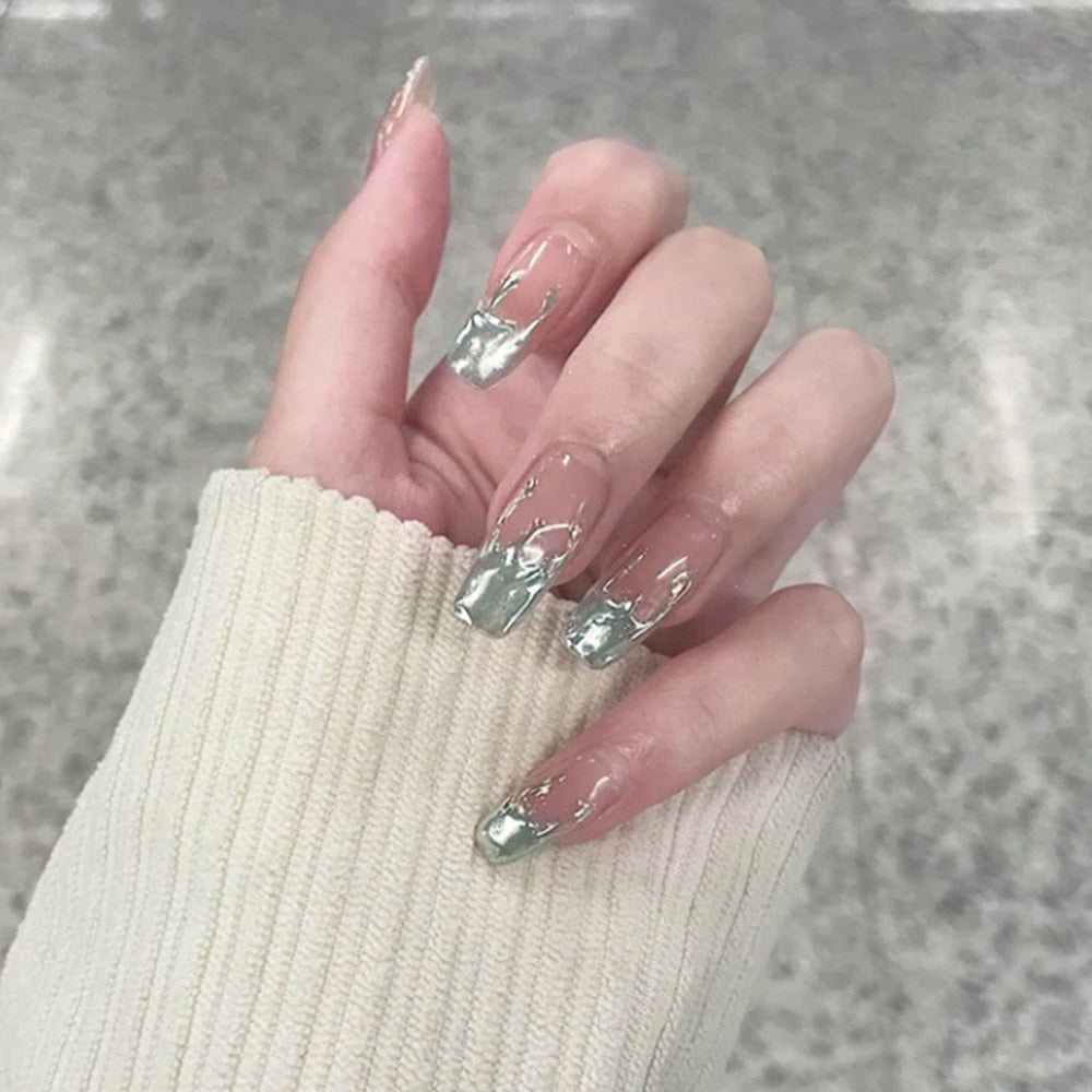 2024 Gradient Fake Nails Press on Nail Diamond Cross Art Long Tips False Forms with Glue Stick Stickers Reusable Set JP3162-B3